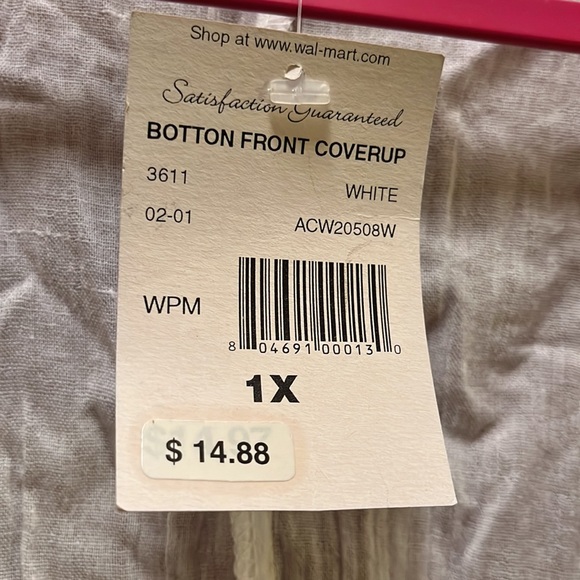 NWT Womens 1X white beach coverup with button front - Picture 3 of 5